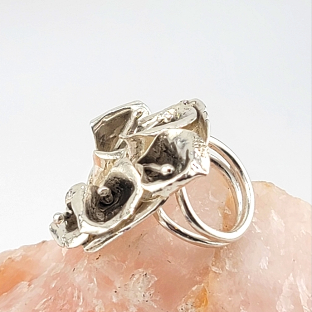 CALLA LILIES BOUQUET RING HANDMADE IN STERLING SILVER METAL SIZE 6.5 - Picture 3 of 12